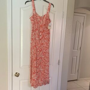 Angels Coral Leaf-Print Sleeveless Maxi Dress
